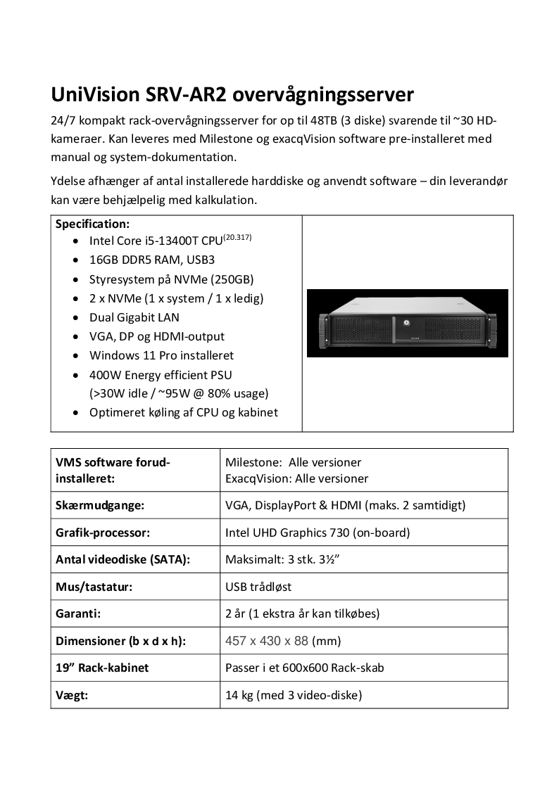 

UniVision SRV AR2 datablad Gen13

