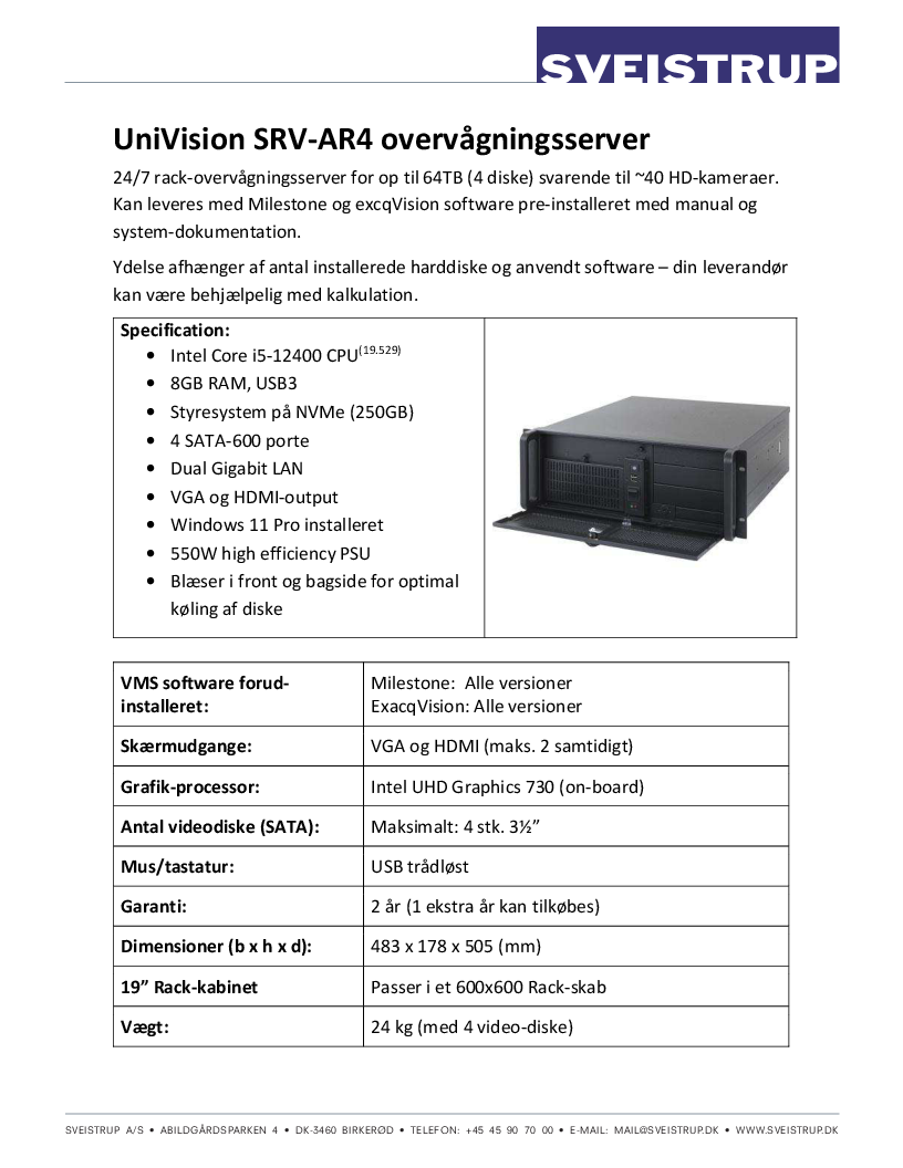 

UniVision SRV AR4 datablad Gen12

