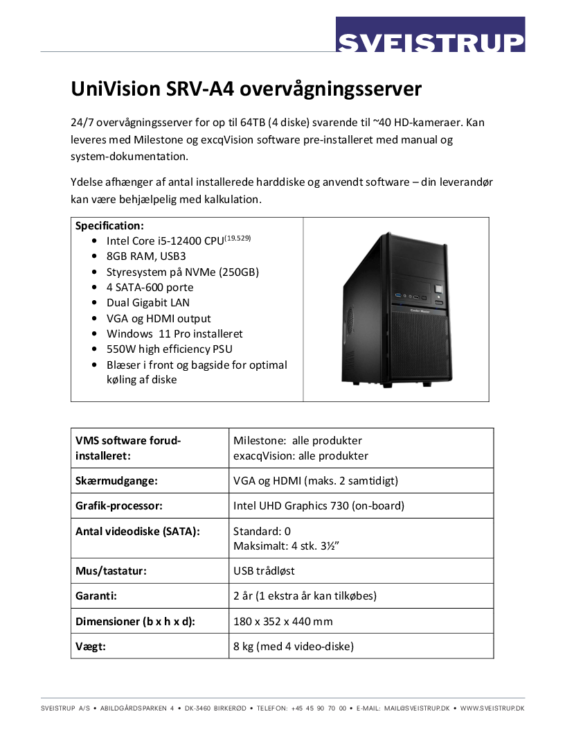 

UniVision SRV A4 datablad Gen12

