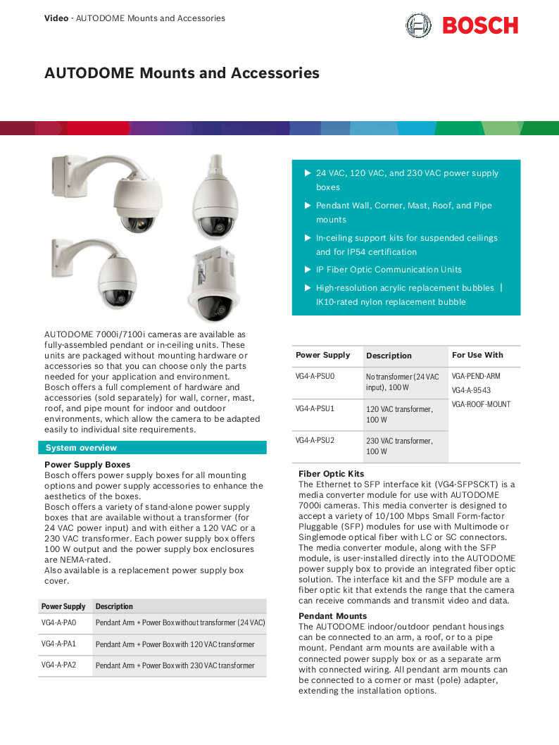 

AUTODOME Accessories Data sheet enUS 9007201738804235

